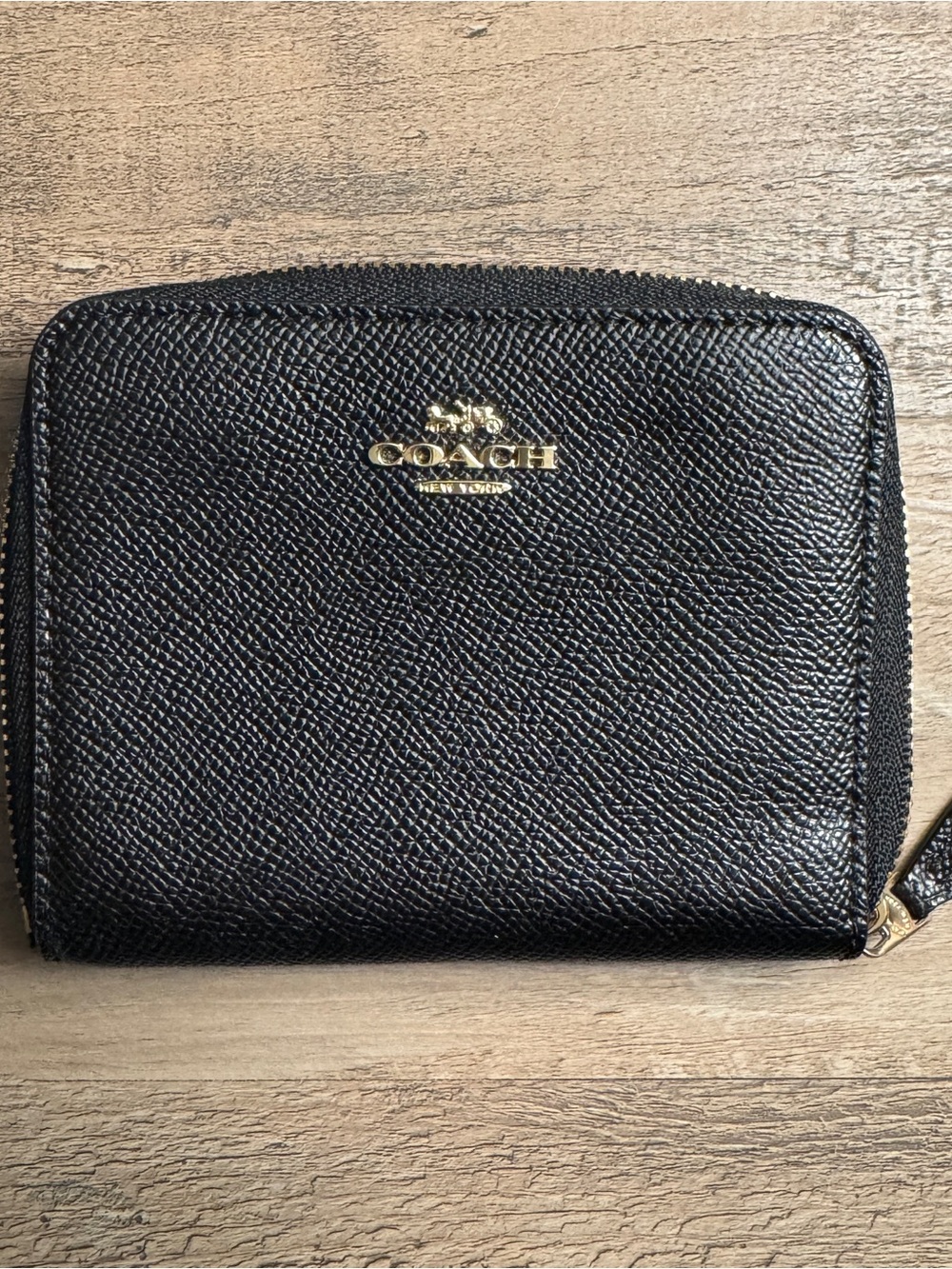 Coach Compact Black Zip-Around Leather Wallet